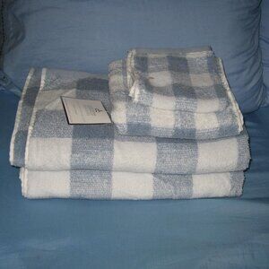 Deborah Connolly Blue White Gingham Checkered 4 Piece Towel Set, New